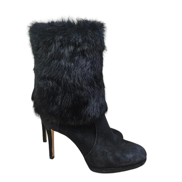 Michael Kors Black Faye Bootie Genuine Rabbit Fur and Suede Stilleto Size 8.5 M - Picture 3 of 9